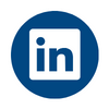 Blue circle with a white LinkedIn logo.