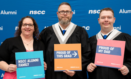 From left to right, Cyndi McLean (Business Admin '09), Logan MacLean (AMCA '23 and Achieve '21) and Joe MacLean (Continuing Care '23)