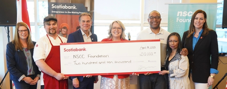 Photo of Scotiabank's $210,000 donation to support the Scotiabank Entrepreneur in the Making Program in 2023.