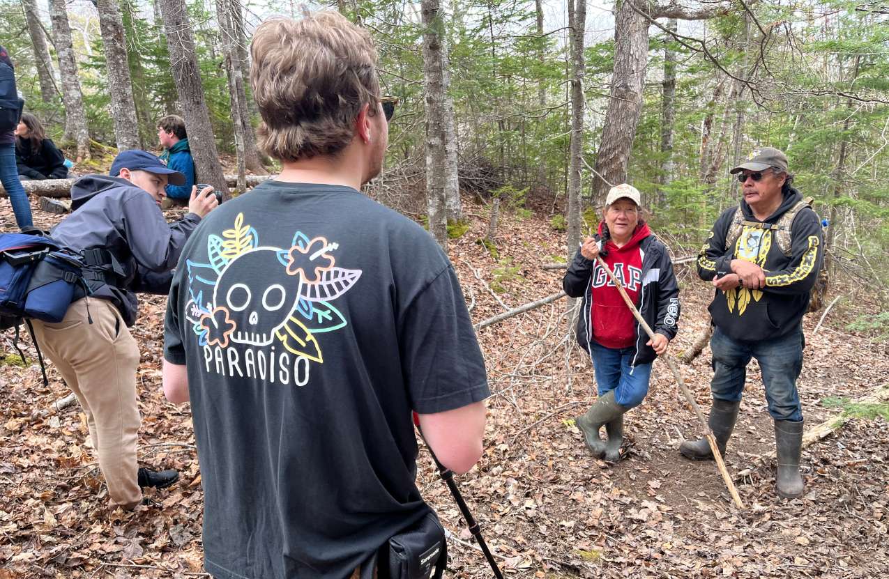 Photo of Mi'kmaw Elders Sutik and Joe Googoo being interviewed by NSCC journalism students Connor S., and Mitchell F. Photo credit: Erin Moore