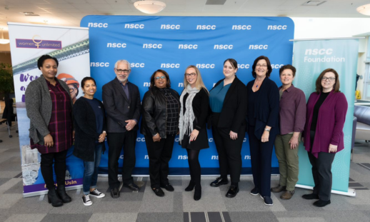 Photo of Admiral, Women Unlimited staff and alum, and NSCC staff and faculty at Admiral's announcement.