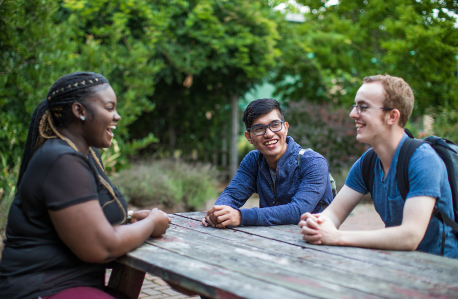 Photo of NSCC students laughing at a picnic table