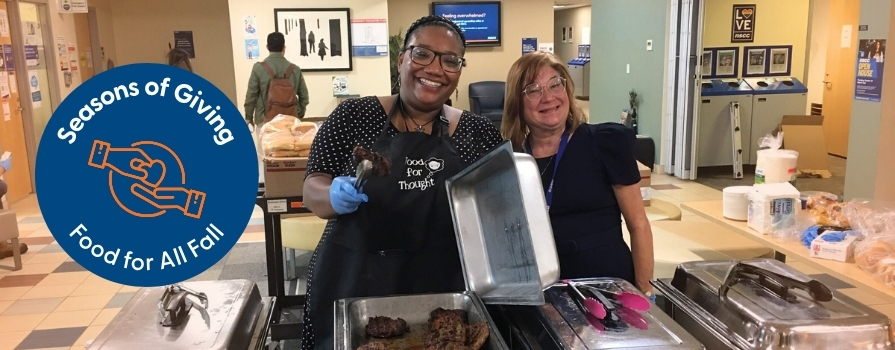 Left to right: NSCC employees Trena Hall and Katherine Osborne serving free meals with the Food for Thought program.
