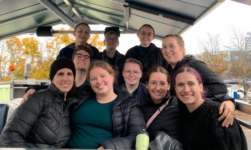 Back row, left to right: Students Shayna Halliday, Jenn Angelo, Emma McNeilly, Maddy Elias. Front row, left to right: NSCC Faculty Beth Reid and students Ethan Osbourne, Abby Ewing, Robin Austin, Keira Hewson, Kayla Wiesblatt.