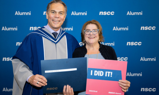 From left to right, a photo of NSCC President Don Bureaux and NSCC student awards recipient and 2023 Paralegal Services alumni Judy Lewis.