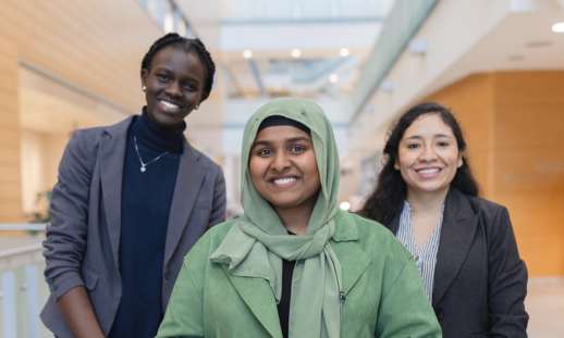 Photo of Making Waves Competition's winning team, Ocean Savers. From left to right: Mary Mach, Hira Bari and Mirian Quispe.