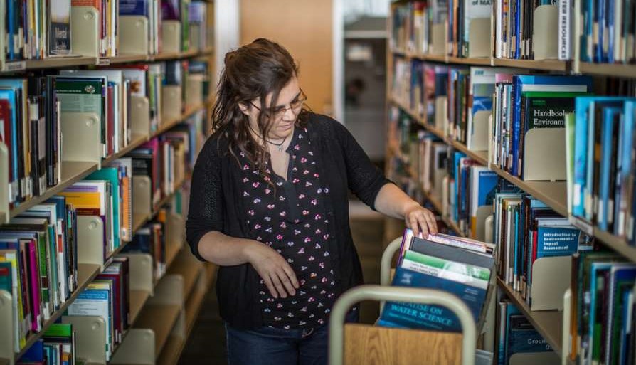 Student in a library