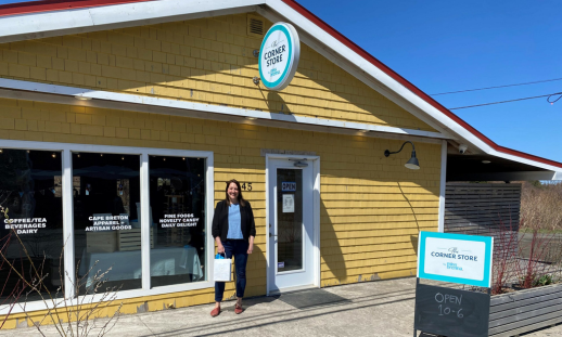  Brenna MacNeil standing outside the new location of her business, The Corner Store by missbrenna, at 15645 Central Ave., Inverness.