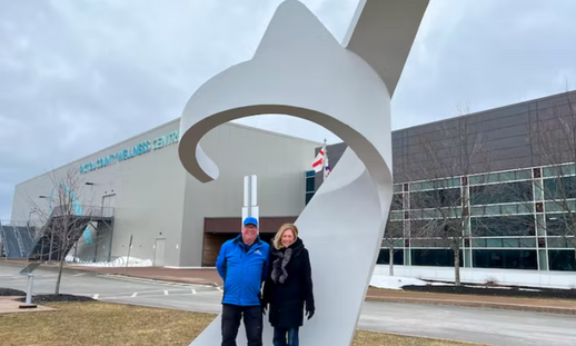 Mayor Nancy Dicks of New Glasgow, right, and past Mayor of Trenton Glen MacKinnon outside of the Pictou County Wellness Centre.