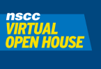 Blue graphic with the words "NSCC Virtual Open House" written in yellow and white font.