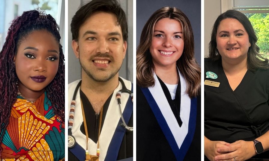 Image shows a collage of four NSCC nurse community members, three women and one man. 