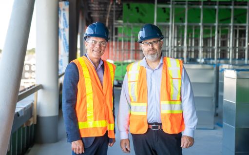 Don Bureaux and Howie Doiron visiting the construction site of the new Sydney Waterfront Campus in Cape Breton.