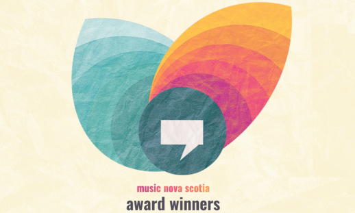 Bright graphic for Music Nova Scotia Music & Industry Awards with a design using a circle and two leaves.