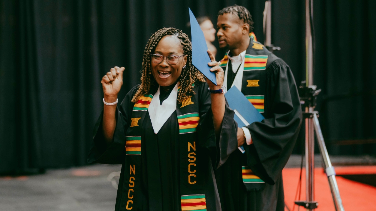 NSCC graduate celebrating at their convocation.