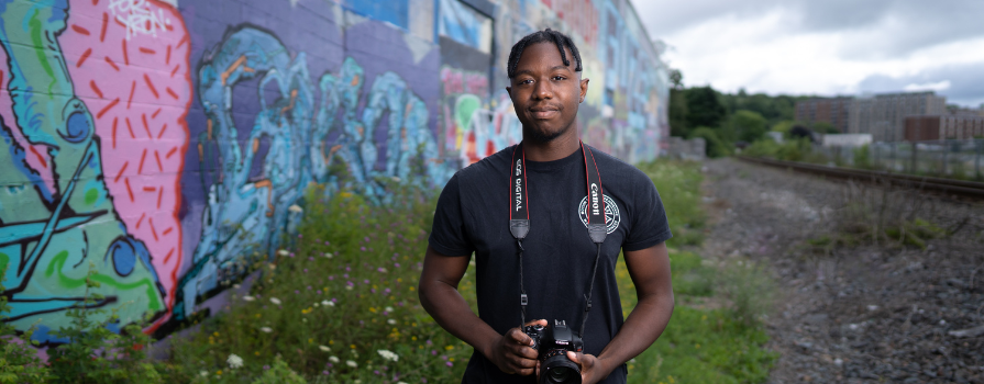 Photo of NSCC Alumni Keandre Johnson, a 2019 alum of NSCC's Applied Media and Communication Arts Program and 2021 Screen Arts Program alum