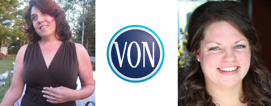 On the left, a photo of Heather O'Brien, VON's logo in the middle, and to the right, a photo of Kristen Beaton
