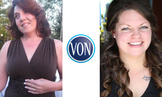 On the left, a photo of Heather O'Brien, VON's logo in the middle, and to the right, a photo of Kristen Beaton