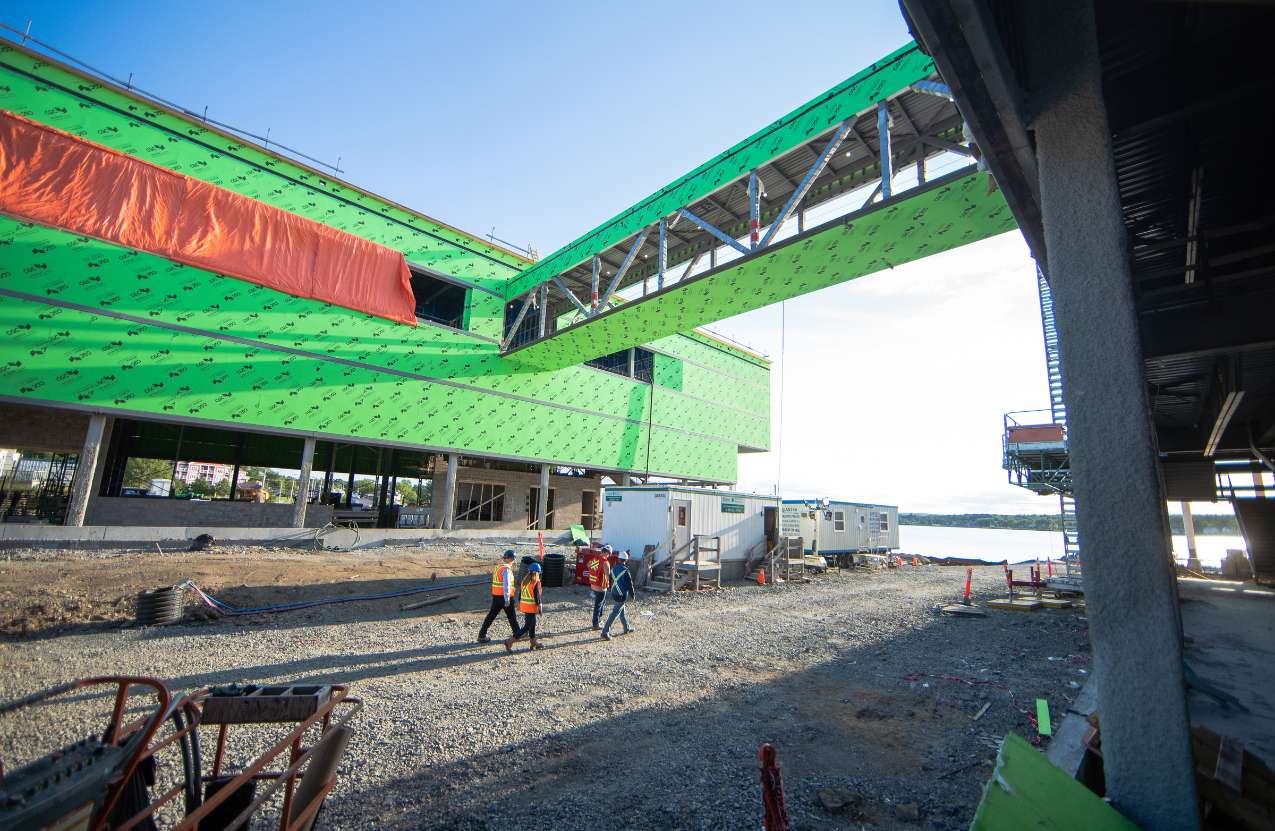 Photo from November 2022 of outside view pedway at NSCC's Sydney Waterfront Campus' construction site