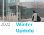 Hyperlinked NSCC Foundation Winter 2022 Update photo with student walking into NSCC IT Campus in the winter with text below saying "2022" in a grey coloured font to the left, followed by "Winter Update" in aqua coloured font to the right.