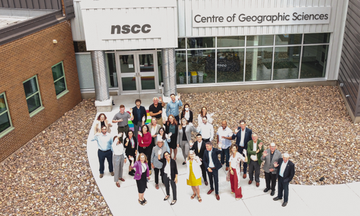 Photo of NSCC Foundation and Alumni Relations team with Board of Governors at NSCC's Centre of Geographical Sciences (COGS) Campus.