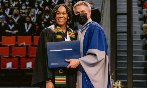 Trinitee Armstrong with NSCC President Don Bureaux at convocation.