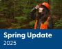 Hyperlinked NSCC Foundation Spring 2025 Update photo of NSCC student in forest with white text below saying "Spring Update 2025."