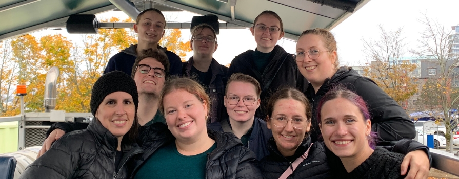 Back row, left to right: Students Shayna Halliday, Jenn Angelo, Emma McNeilly, Maddy Elias. Front row, left to right: NSCC Faculty Beth Reid and students Ethan Osbourne, Abby Ewing, Robin Austin, Keira Hewson, Kayla Wiesblatt