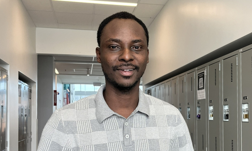 Photo of Blessing in hallway with faded background.
