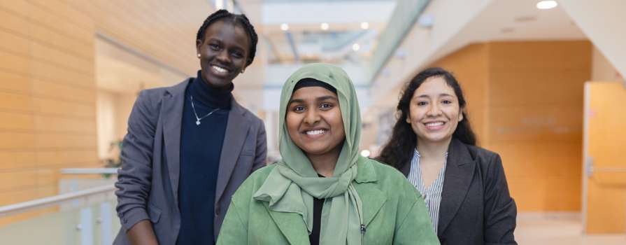 Photo of Making Waves Competition's winning team, Ocean Savers. From left to right: Mary Mach, Hira Bari and Mirian Quispe.