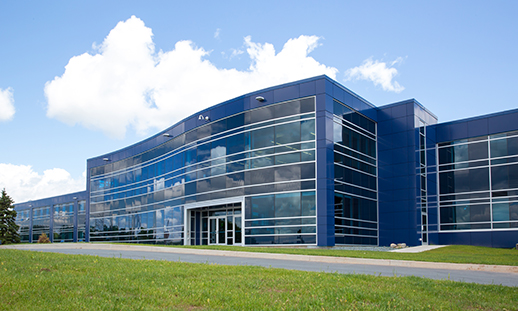 A photo of Akerley Campus's curtain wall.