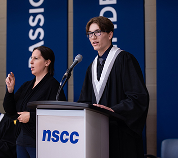 Bryden giving his valedictory speech.