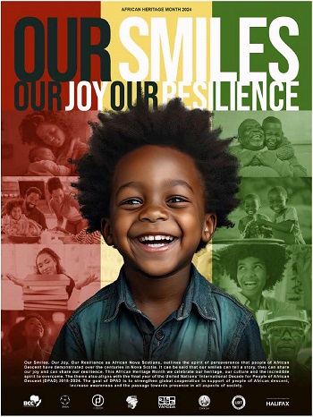 A poster with the headline our smiles, our joy, our resilience with a photo of a child smiling.