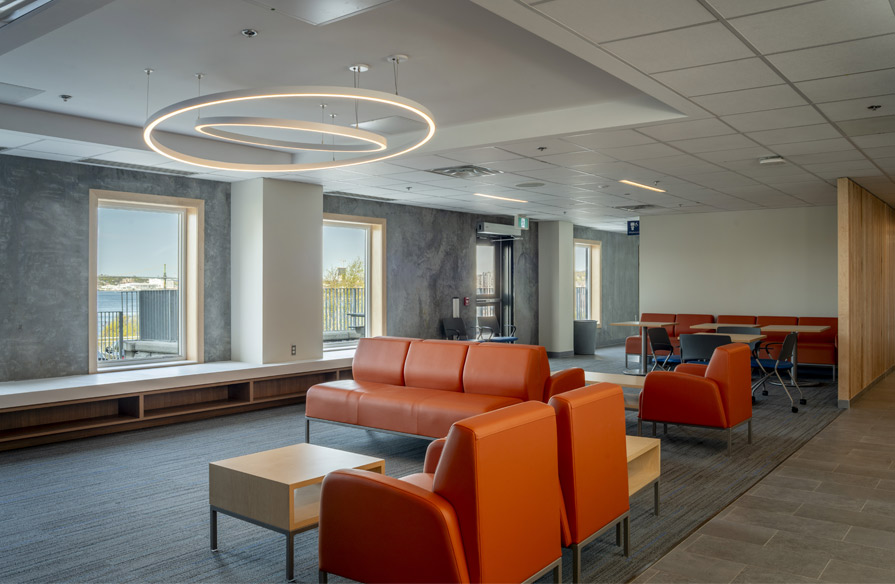 Image shows a common area at NSCC Ivany Campus student housing.
