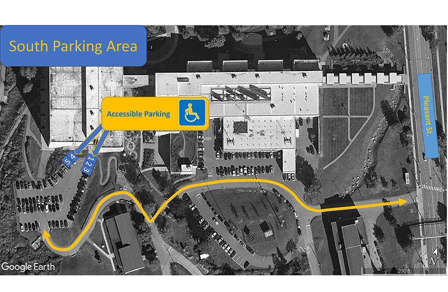 A map of a current construction parking detour.