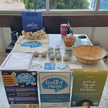 Image shows a display set up on campus promoting student wellness.