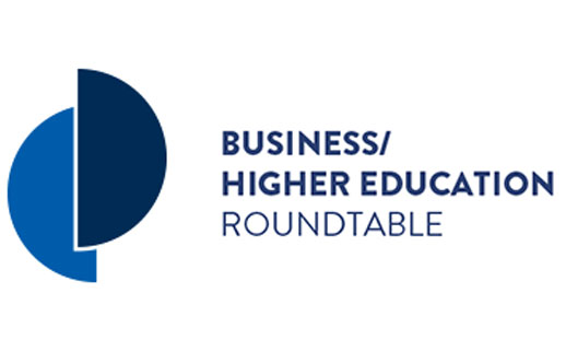 Image shows a blued design with the text 'Business + Higher Education Roundtable.'