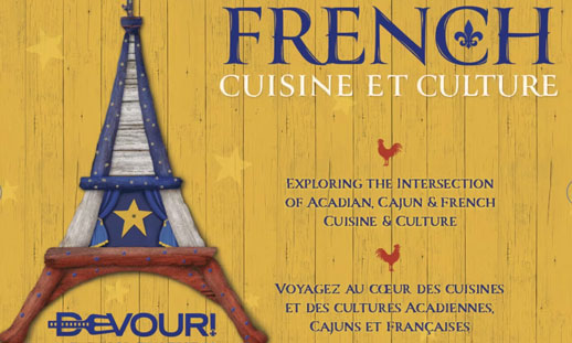 An orange background with a photo of the Eiffel Tower reads, 'French cuisine et culture' and gives details on the upcoming festival.