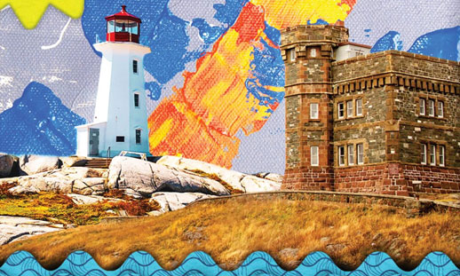 Stylized image of several Atlantic Canadian places.