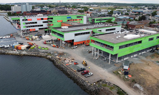 Shown is an aerial view of the Marconi campus taking shape this month on Sydney, N.S.’s waterfront. 