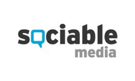 A white background with black, blue and grey text reads 'sociable media.'