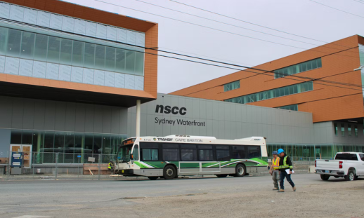 Photo of Sydney Waterfront Campus and the new NSCC logo on the building.