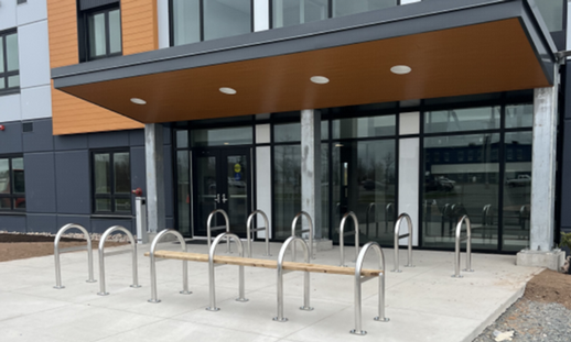 Image shows bike racks that were just installed outside NSCC's Akerley Campus student housing.