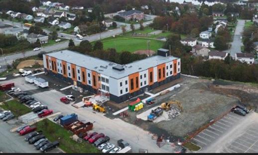 An overhead photo of a building under construction.