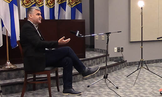 Matthew Byard, second year Radio Television Journalism student, interviews then Nova Scotia Premier Stephen McNeil for Untitled: The Legacy of Land in North Preston.