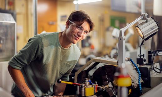 Bryden Surette in the machine shop at NSCC Kingstec Campus. 