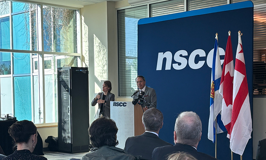 Advanced Education Minister Brian Wong making an announcement at NSCC Institute of Technology Campus.