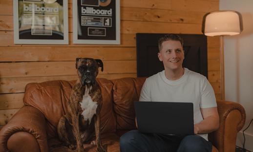 Mike Bulley, owner of Bulley Management and co-founder and COO of Sauceware Audio is pictured with his dog Nora.