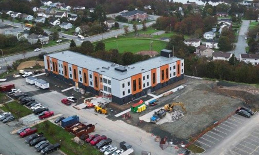 An overhead photo of a building under construction.