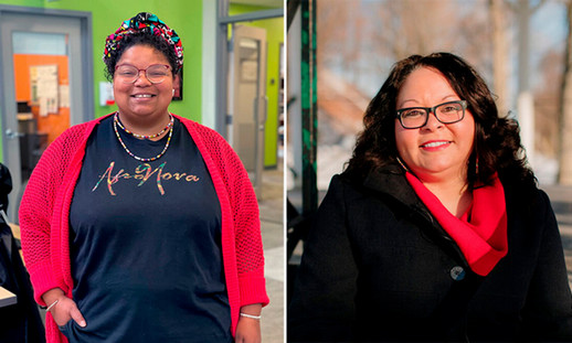 Barbara Roberts stands inside an NSCC campus and smiles at the camera. Deanna Mohamed stands in an outdoor setting wearing a warm jacket while smiling at the camera.