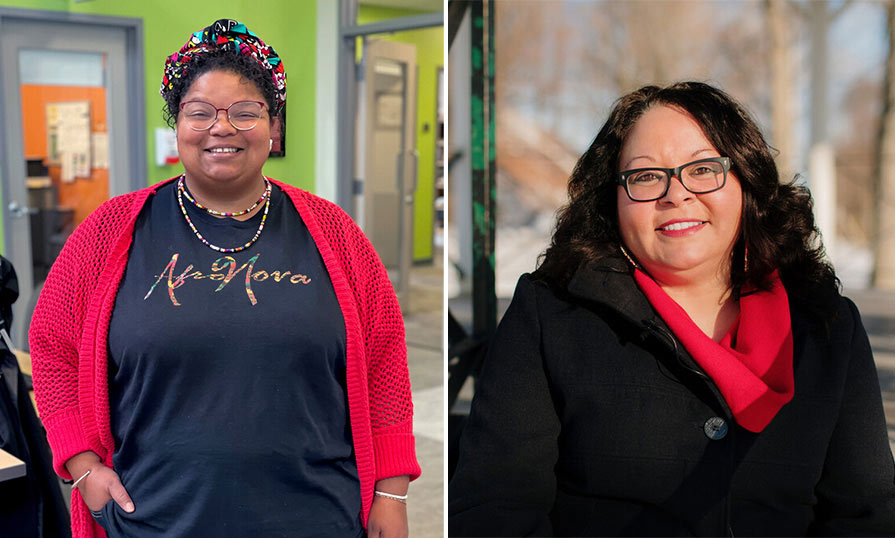 Barbara Roberts stands inside an NSCC campus and smiles at the camera. Deanna Mohamed stands in an outdoor setting wearing a warm jacket while smiling at the camera.